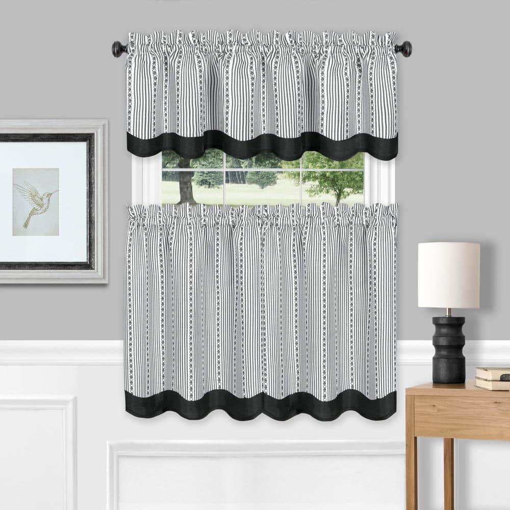 Tier & Valance Set Solid Window Curtain Panel Double Layered Rod Pocket Panel 