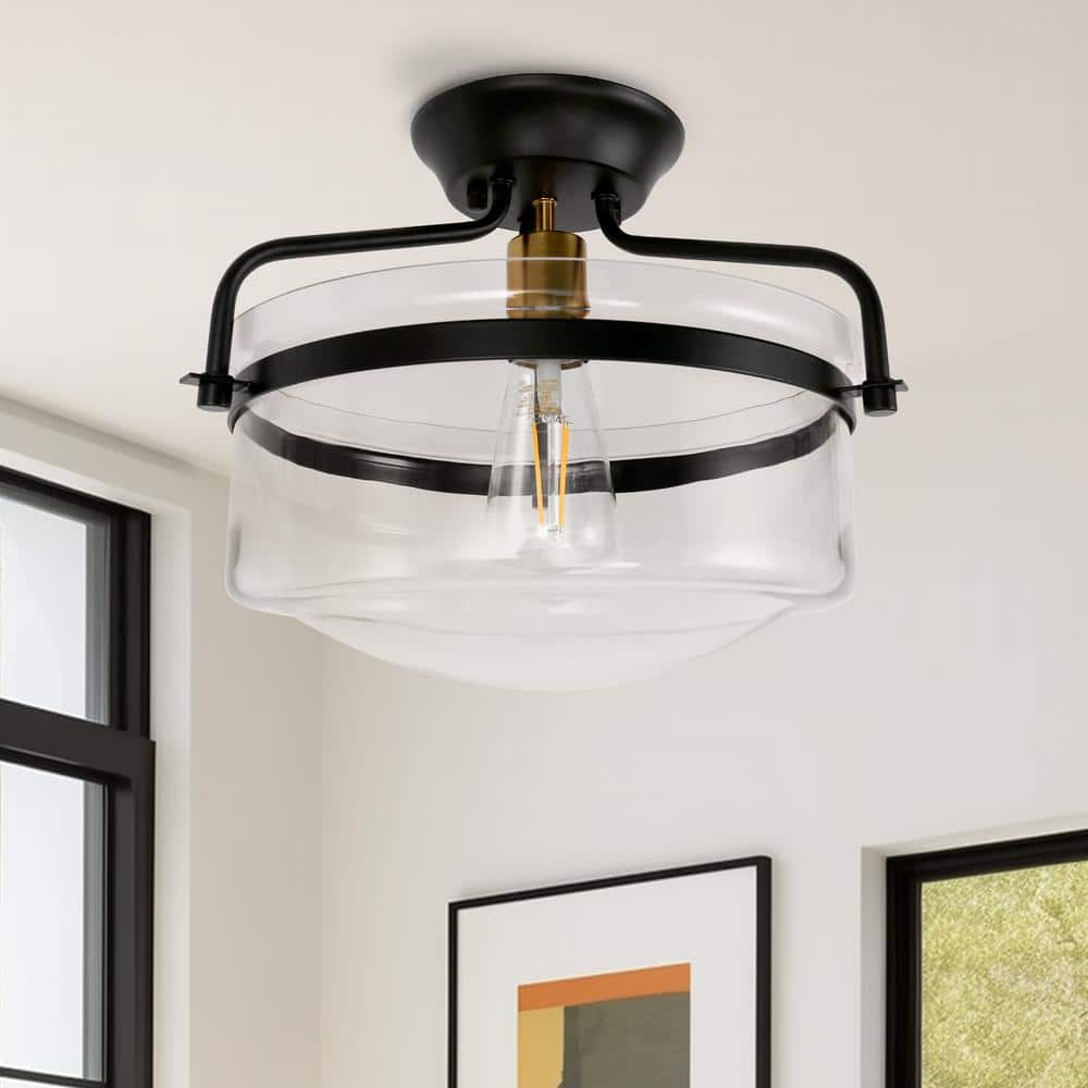 12 in. 1-Light Black Semi-Flush Mount Ceiling Light with Clear Glass Shade for Bedroom Foyer (1-Pack) price history on PriceWatchPro