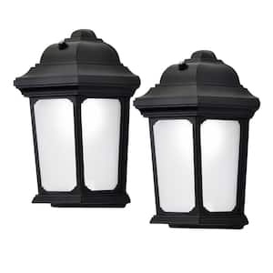 8 in. Black Finish Frosted Glass 5000K LED Dusk to Dawn Outdoor Hardwired Wall Lantern Sconce with Photocell (2-Pack)