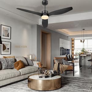 52 in. Integrated LED Light Matte Black Finished Smart Ceiling Fan with Remote Control and DC Motor and 3 Blades
