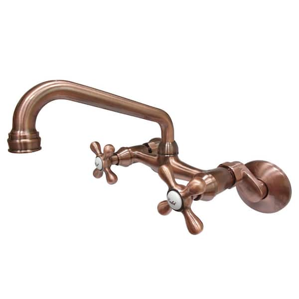 Kingston Brass Kingston 2-Handle Wall-Mount Kitchen Faucet in Antique Copper