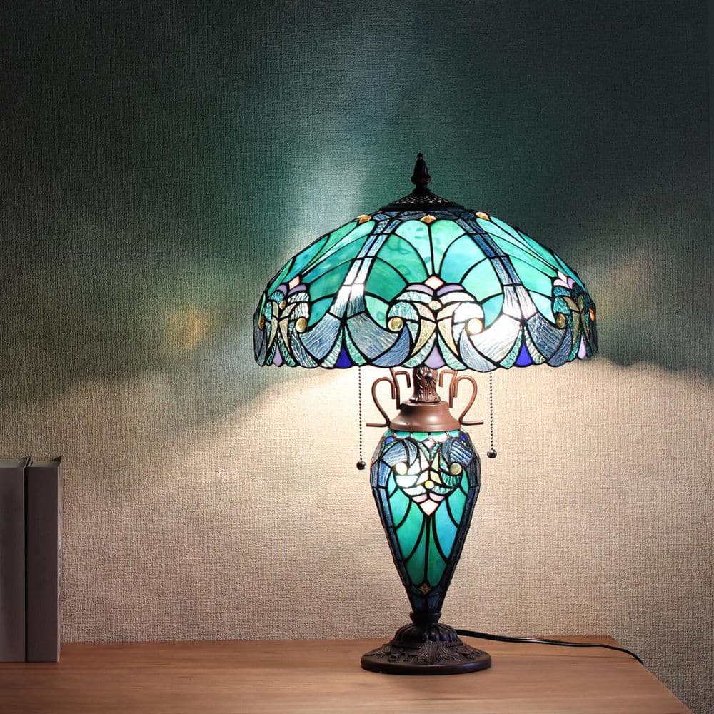 VINPLUS 24 in. Dark Bronze Tiffany Style Table Lamp Antique Desk