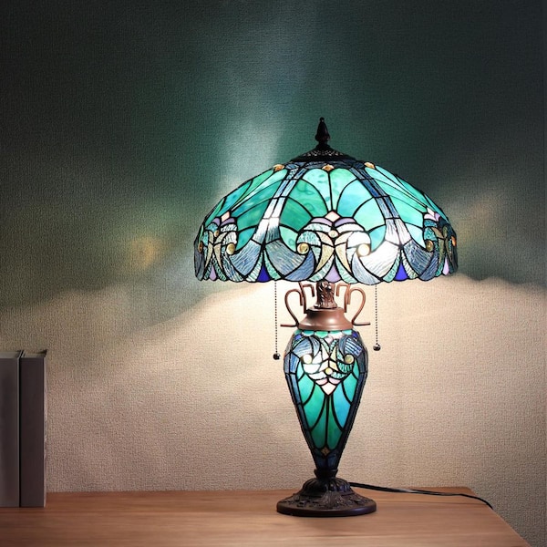 VINPLUS 24 in. Dark Bronze Tiffany Style Table Lamp Antique Desk