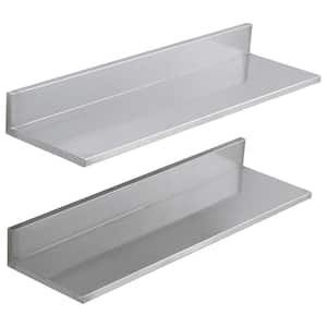 8.6 in. x 30 in. Stainless Steel Wall Mounted Shelf, Floating Shelving with Backsplash, 44 lbs. Load Capacity, Silver