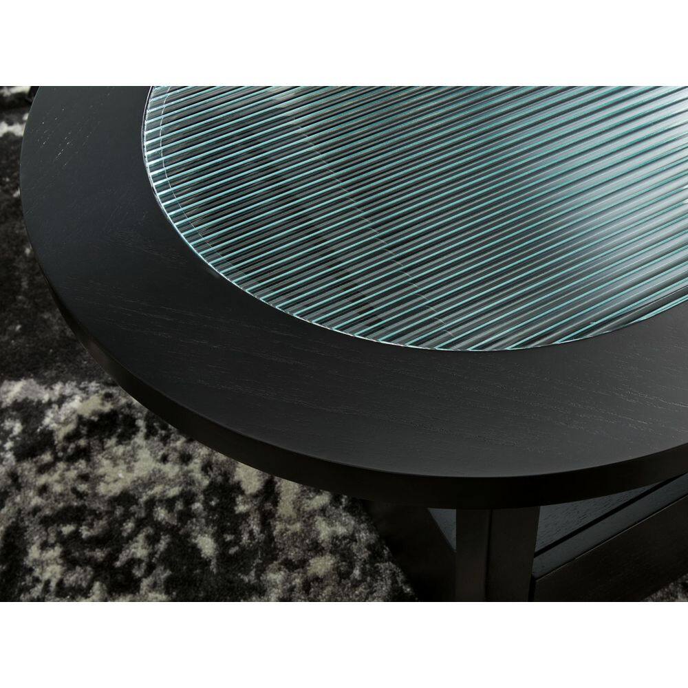 Black Oval Wood and Glass Lift-Top Coffee Table with Storage