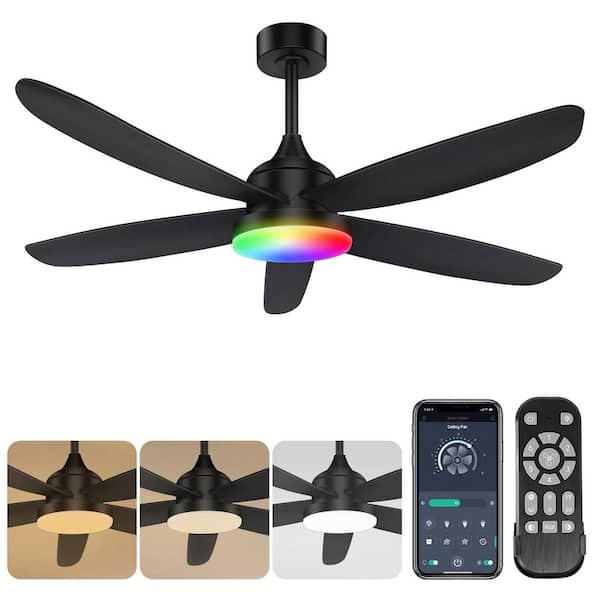 42 in. RGB Integrated LED Indoor/Covered Outdoor Black Ceiling Fan with Reversible Rotation and Remote Control