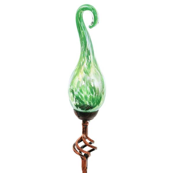 Exhart Solar Pearlized Spiral Flame 3.0 ft. Green Metal Garden Stake