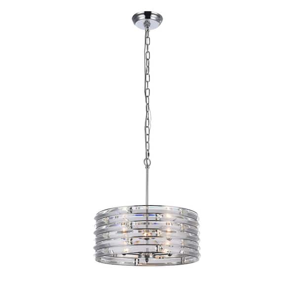 Warehouse of Tiffany Damian 3-Light Chrome Pendant with Crystal Shade