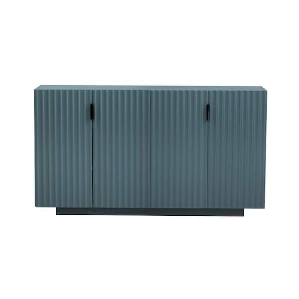 Unbranded 59.8 in. W x 15.7 in. D x 33.4 in. H Green Wood Linen Cabinet with Wavy Doors, Adjustable Shelves, Retro Copper Handles
