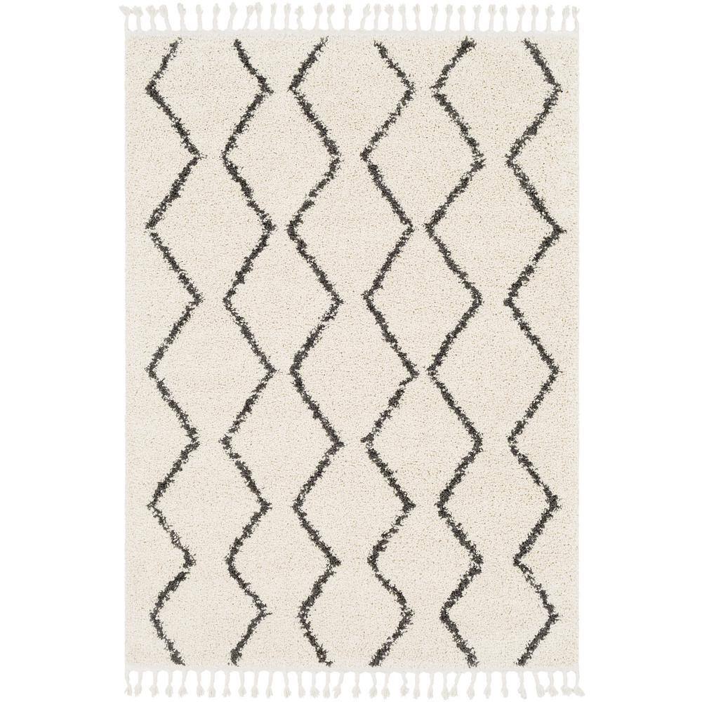 Beige and Black Braided Shag Rectangular Area Rug 5' x 7'