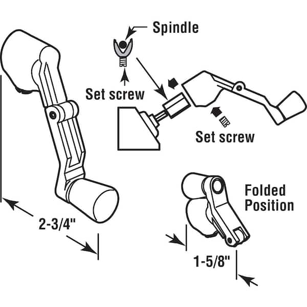 Casement Folding Crank Handle, 2-3/4 in W, Die Cast Zinc, Bronze