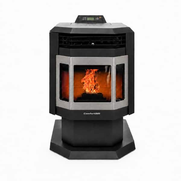 2,400 sq. ft. Pellet Stove with 40 lbs. Hopper in Black with Stainless Steel Trim