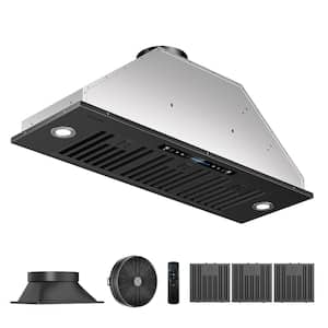 36in. 600CFM Convertible Insert Range Hood with Changeable LED,Permanent Filter,Gesture Control in Black Stainless Steel