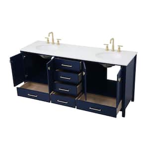Simply Living 72 in. W x 22 in. D x 34 in. H Bath Vanity in Blue with Calacatta White Engineered Marble Top