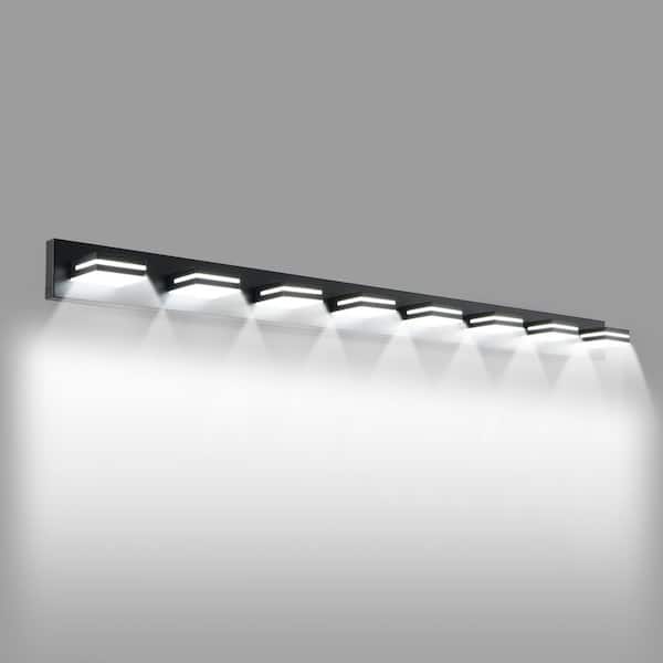 63 in. 8-Light Black Integrated LED Vanity Light Bar with Energy-Efficient Bathroom Wall Sconce