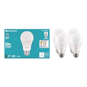 60-Watt Equivalent A19 E26 Base Dimmable LED Light Bulb with Selectable Color Temperature (4-Pack)