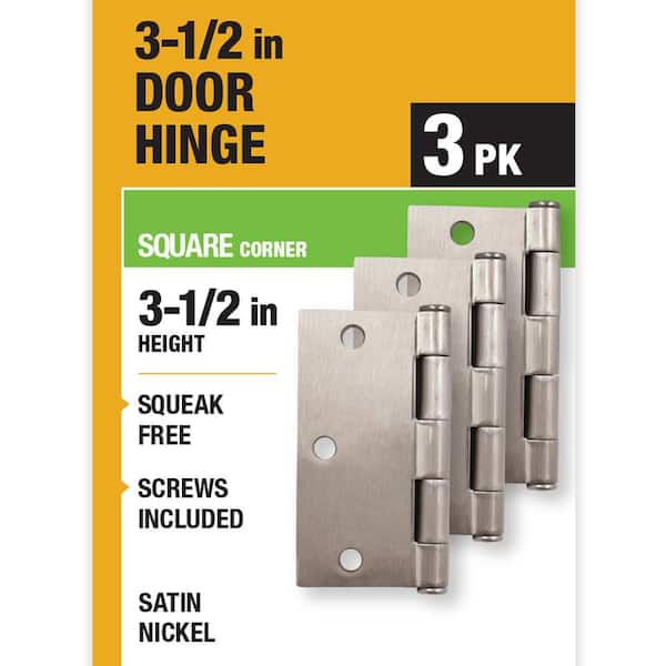 3-Pack 3-1/2 in. Satin Nickel Square Radius Squeak-Free Butt Door Hinge