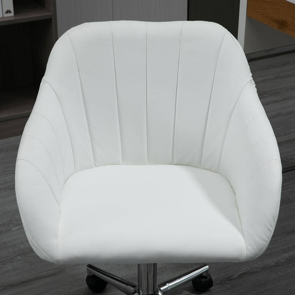 White Leather Mid-Back Swivel Office Chair with Adjustable Arms