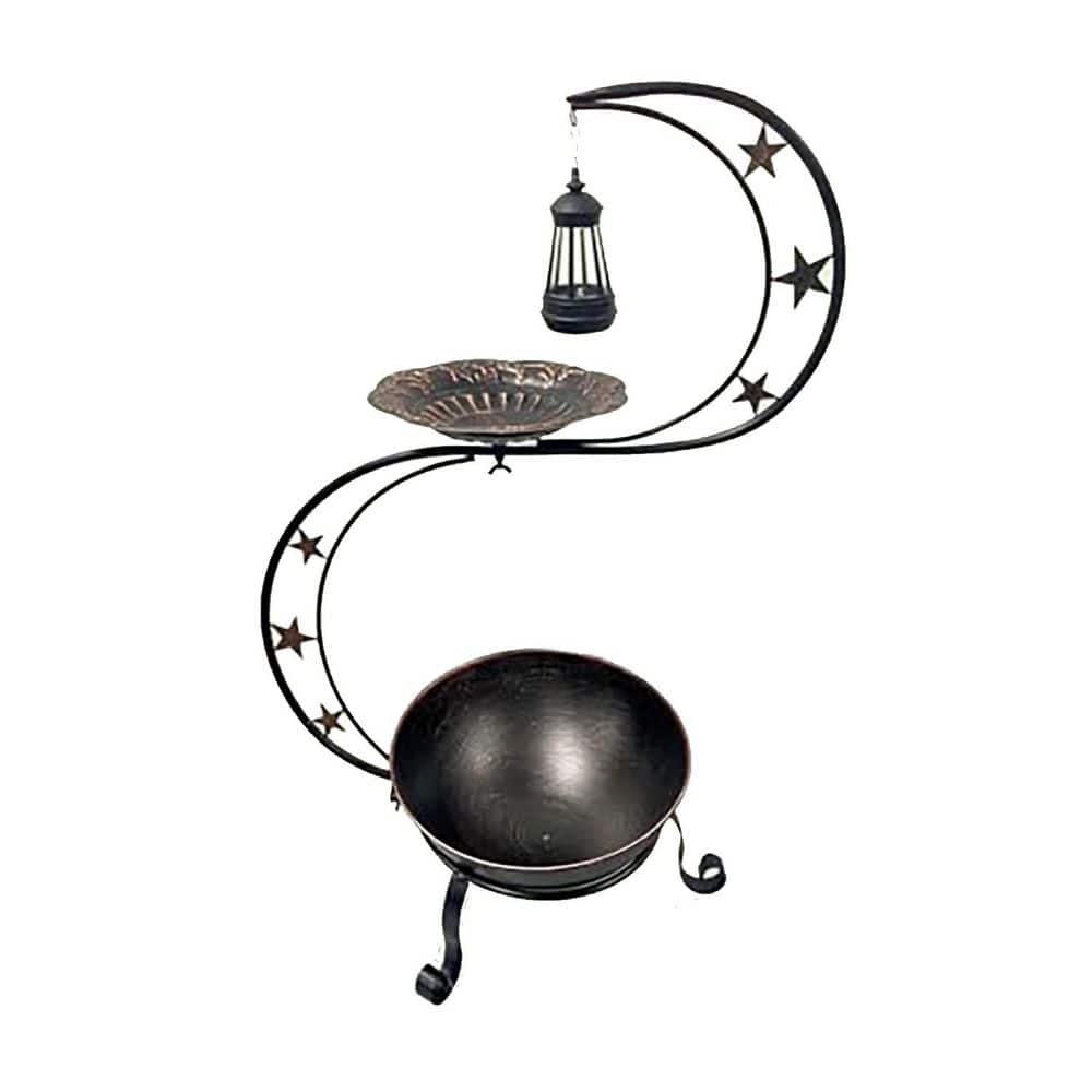 Vintage Metal Bird Bath 29 in. 9 in. Black Decorative Solar Fountain with Planter and Light for Garden Yard Lawn Decor price history on PriceWatchPro