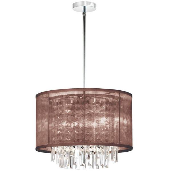 Filament Design Catherine 4 Light Halogen Polished Chrome Chandelier with Brown Organza Shades
