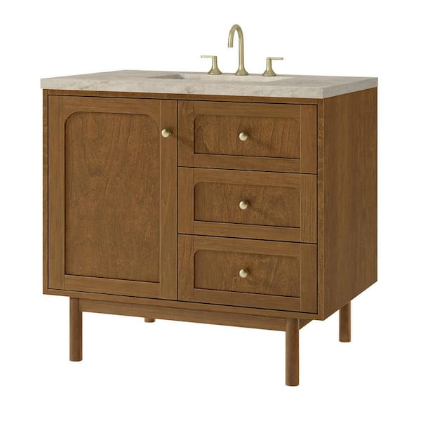 Laurent 36.0 in. Single Bath Vanity in Honey Oak with Tajnar Eclos Zero Silica Top