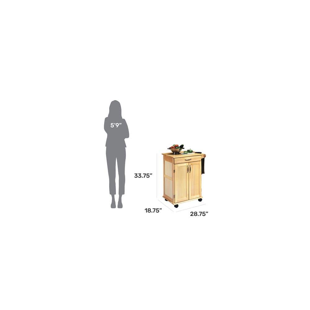 Natural Wood Rolling Kitchen Cart with Storage and Towel Bar