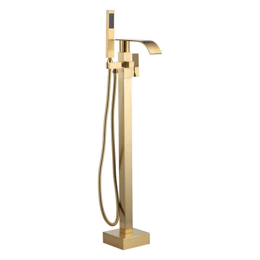 Waterfall Single-Handle Freestanding Floor Mount Tub Faucet with Handheld Shower Head in Brushed Gold price history on PriceWatchPro