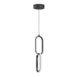 Catena 20-Watt 2-Light Modern Matte Black 5CCT Integrated LED Hanging Pendant Light for Dining Room or Kitchen