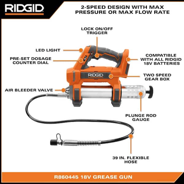 RIDGID - 18V Cordless Grease Gun Kit with (1) 2.0 Ah Battery and Charger