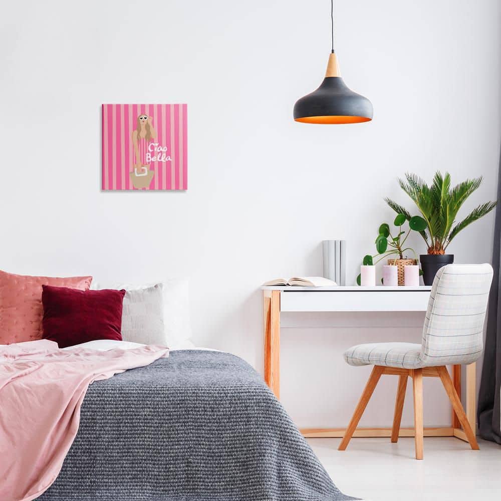 Pink Striped Glam Girl by Chen Alyesh Unframed People Graphic Art Print 17 in. x 17 in. price history on PriceWatchPro