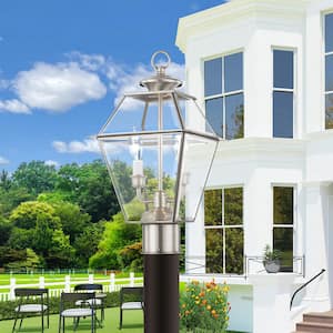Ainsworth 16.5 in. 2-Light Brushed Nickel Cast Brass Hardwired Outdoor Rust Resistant Post Light with No Bulbs Included