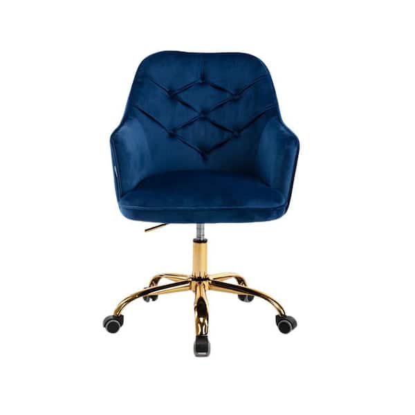 URTR Navy Velvet Swivel Shell Chair 360 Upholstered Adjustable Swivel Armchair Reception Chair for Office Living Room