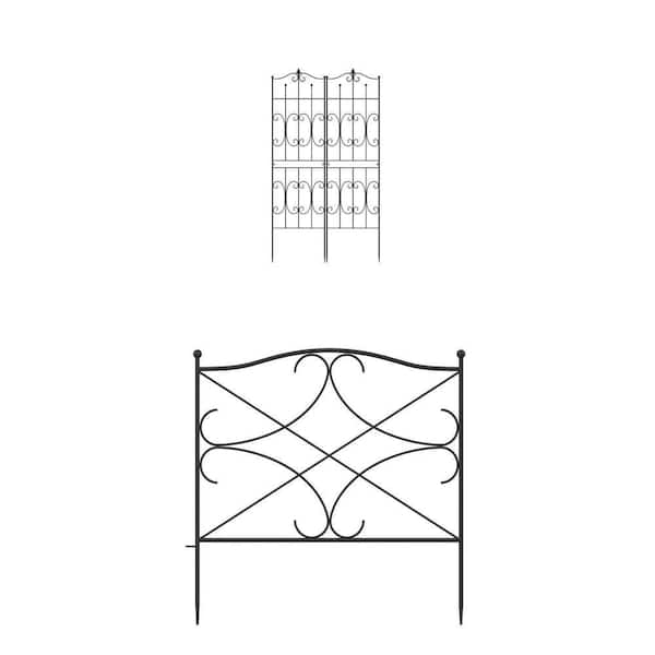70.5 in. Steel Trellis Garden Fence Panel and 24.4 in. Iron Garden Fence (5-Panels)