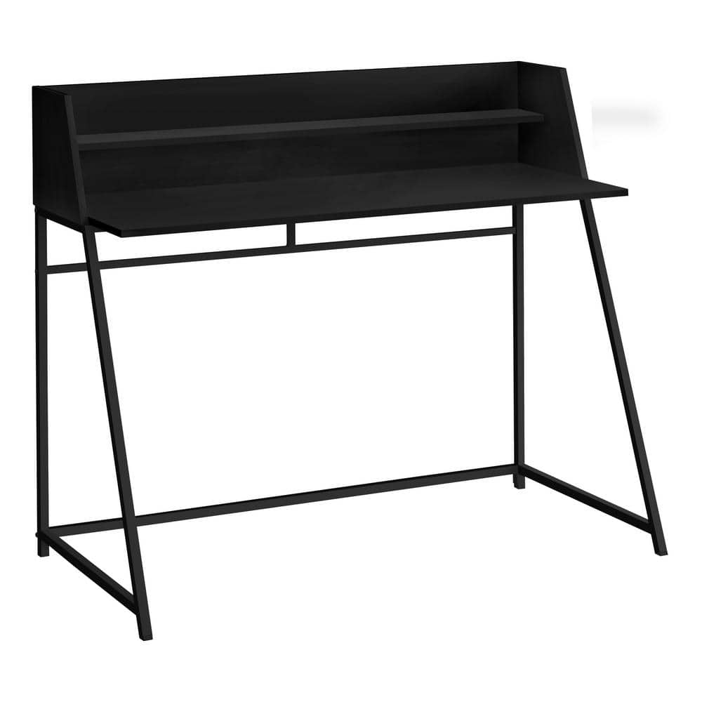 48 in. L Black Black Computer Desk Small Hutch 1Shelf TrapezoidShaped