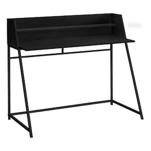 48 in. L Black Black Computer Desk Small Hutch 1-Shelf Trapezoid-Shaped Legs