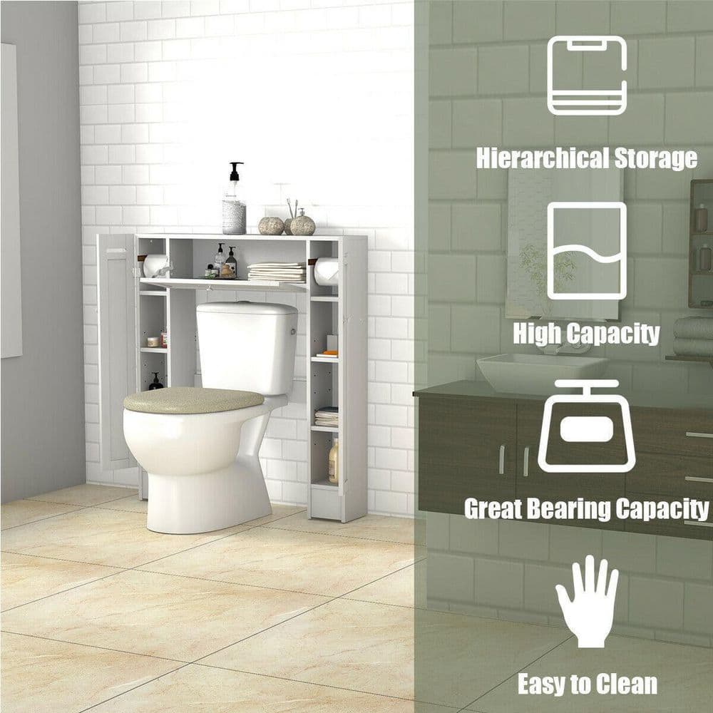 White MDF Over-the-Toilet Storage Cabinet with Adjustable Shelves
