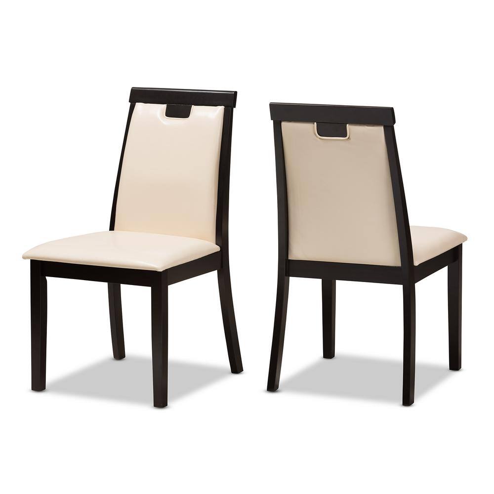 Evelyn Beige Faux Leather and Dark Brown Wood Dining Chairs