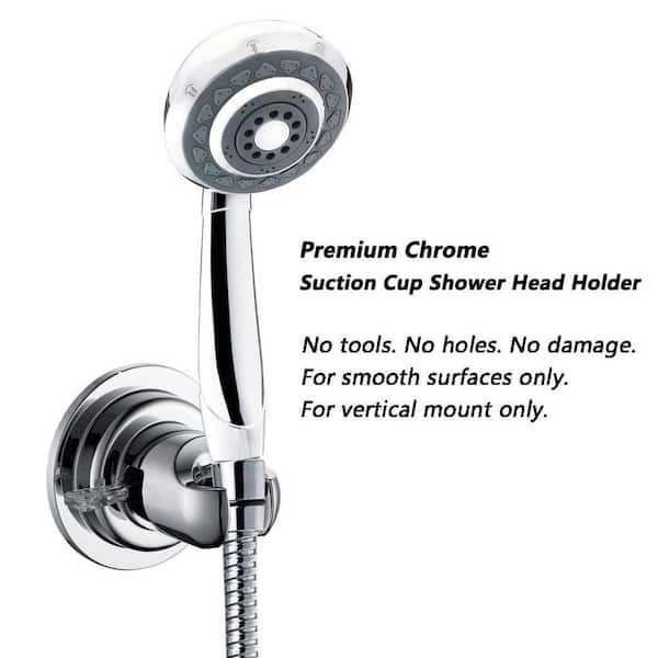 1-Piece Suction Cup Shower Head Holder for Handheld Shower in Chrome with Mounting Hardware, Smooth Surfaces Only
