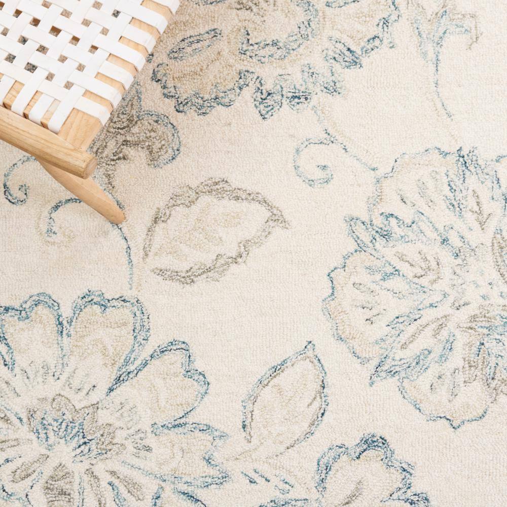 Ivory and Blue Handmade Wool Tufted Rectangular Rug, 3' x 5'