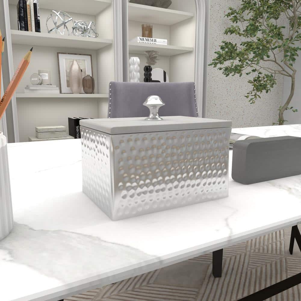 Gray Marble and Silver Metal Rectangular Jewelry Box