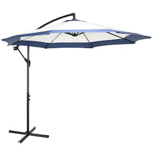 9-2/3 ft. Steel Cantilever Patio Umbrella in Navy Blue with Crank and Cross Base for Deck Backyard Pool and Garden