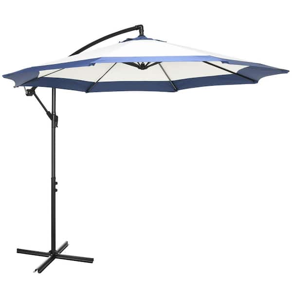 ITOPFOX 9-2/3 ft. Steel Cantilever Patio Umbrella in Navy Blue with Crank and Cross Base for Deck Backyard Pool and Garden