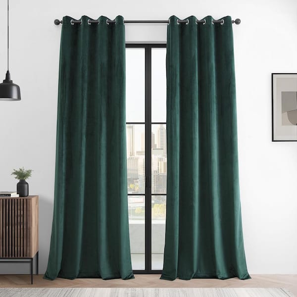 Deep Green Grommet Basic Deluxe Velvet 50 in. W x 120 in. L Room Darkening Curtain Pair (2 Panels)