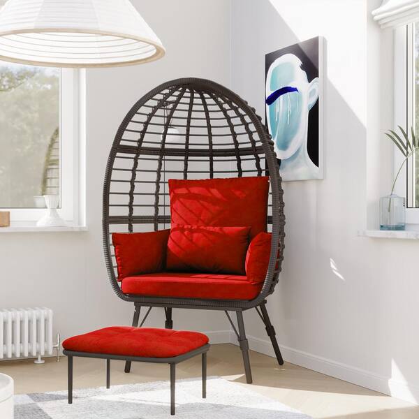 Red lounge discount chair with ottoman