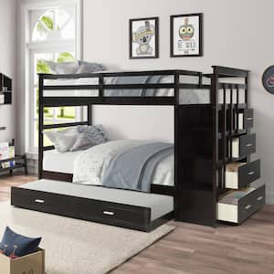 Shyann Espresso Twin over Twin Bunk Bed with Trundle and Staircase