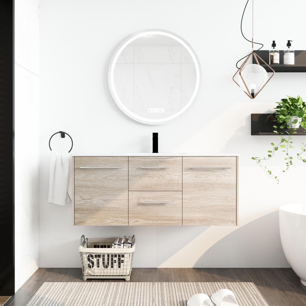47 in. W x 18 in. D x 20 in. H Wall Mounted Bath Vanity in White Oak with W