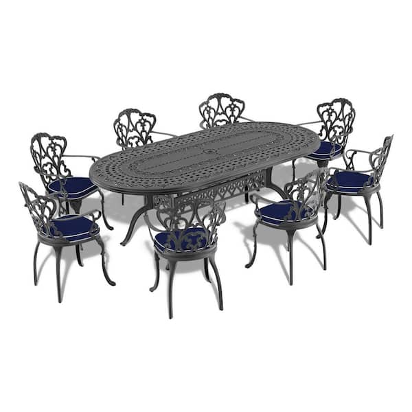81.89 in. Cast Aluminum Patio Dining Table with Umbrella Hole