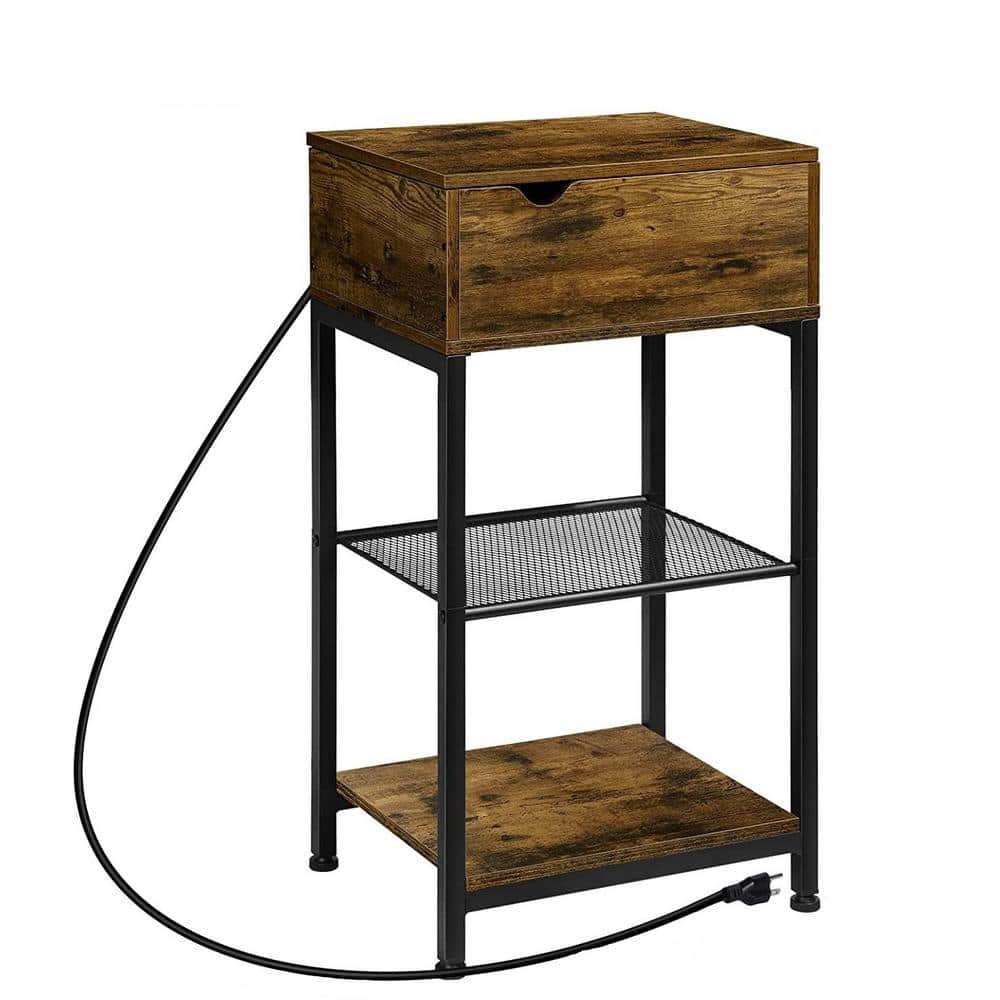 Oumilen 15.75 in. Brown Wood End Table with Charging Station Side