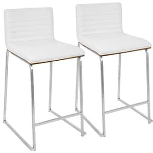 Mara 26 in. Walnut and White Counter Stool (Set of 2)