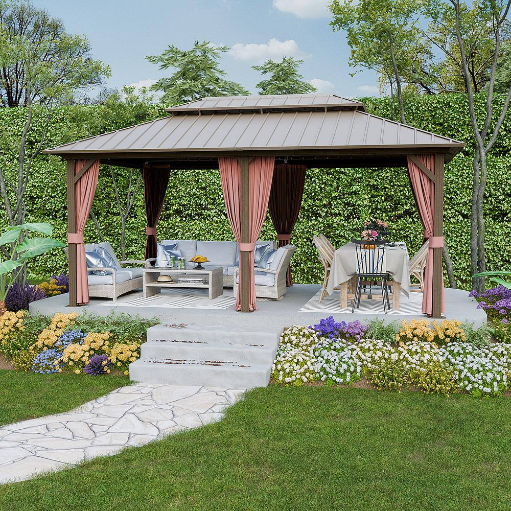 EAGLE PEAK 12x18 Brown Aluminum Frame Gazebo with Double Roof